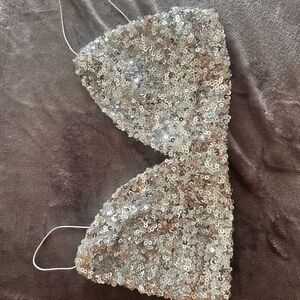 Meshki Silver Sequin Bralette Top